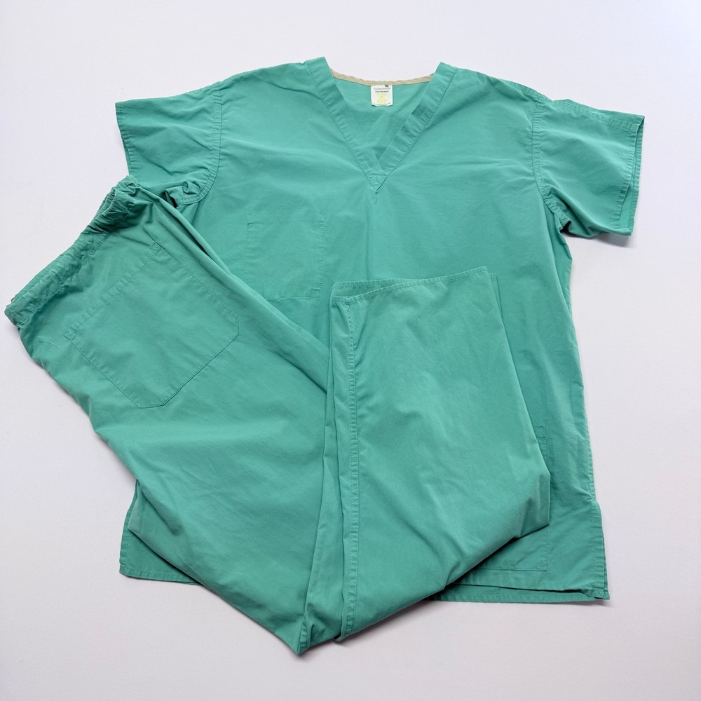 Standard Textile Softweave Scrub Set Teal Green V-Neck Top Drawstring Pants M